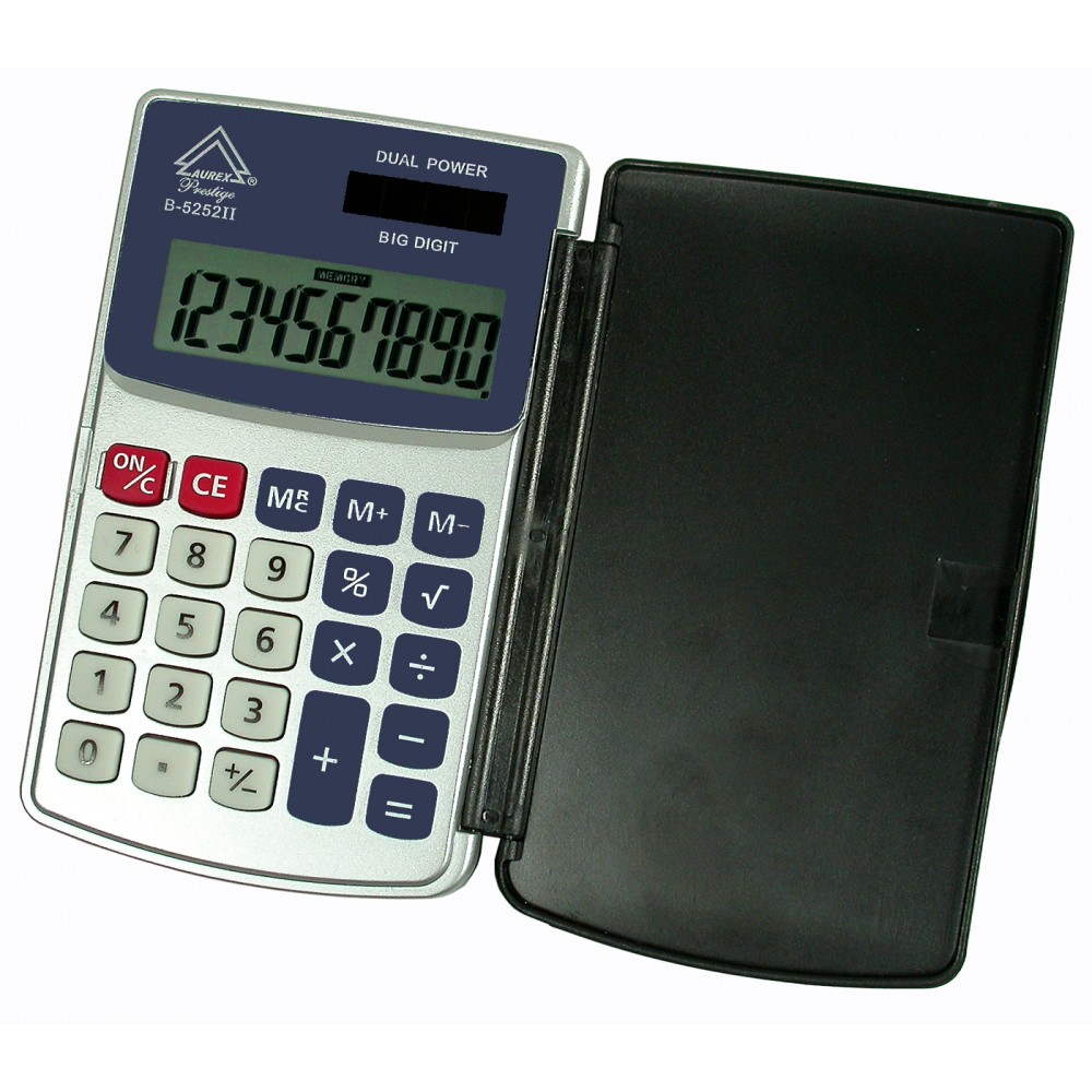 Dual Power Hinged Hard Shell Case Handheld Calculator - AUR-B5252II
