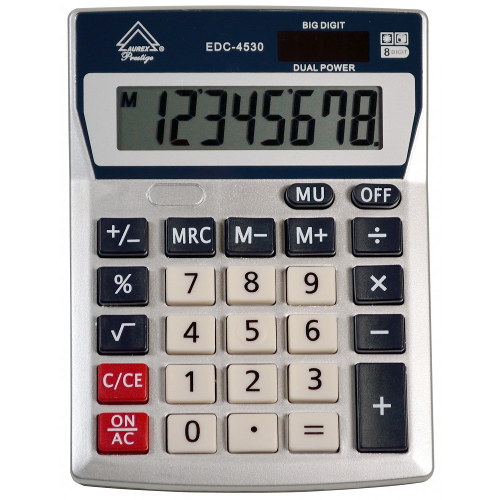 Dual Power Fixed Angled Title Display Handheld Calculator - AUR-EDC4530