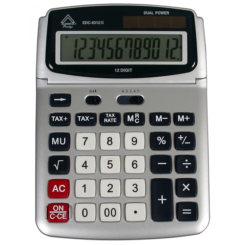 Dual Power Adjustable Display Desktop Calculator with Tax Function - AUR-EDC8312II
