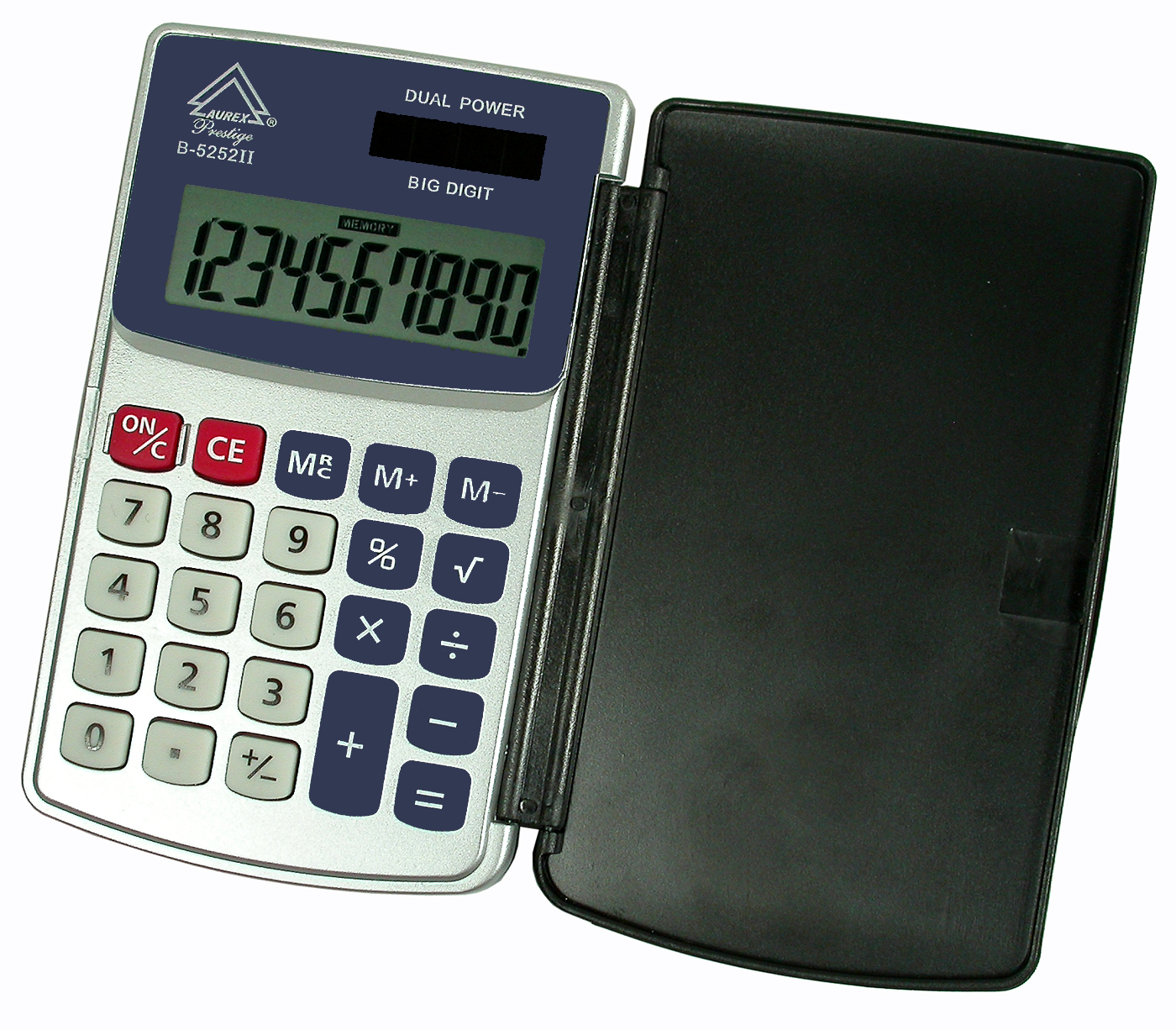 Dual Power Hinged Hard Shell Case Handheld Calculator - AUR- B5252II